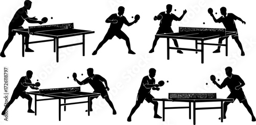 Table tennis player silhouettes, Table tennis silhouettes, Table tennis, Table tennis clipart, Table tennis player vector illustration