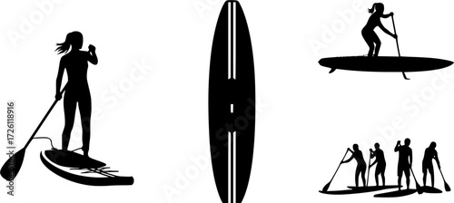 Paddleboarding silhouettes, Woman paddleboard silhouette, Paddleboard silhouette, Standup paddleboarding, Paddleboard vector, Paddle surfers