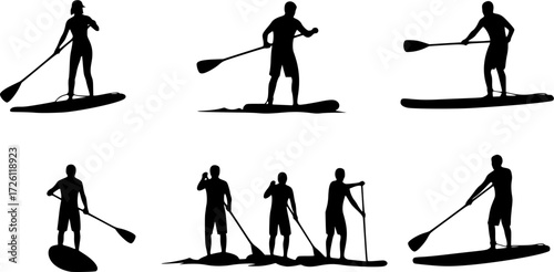 Paddleboarding silhouettes, Woman paddleboard silhouette, Paddleboard silhouette, Standup paddleboarding, Paddleboard vector, Paddle surfers