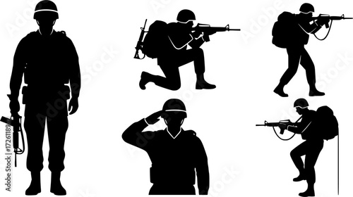 Soldier silhouettes, Military soldier silhouette set 