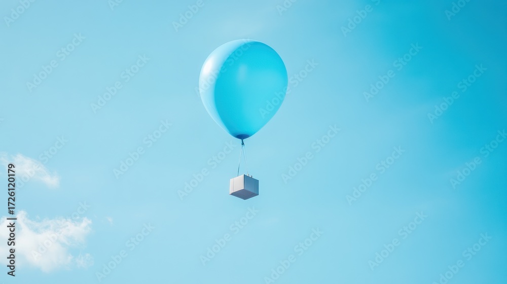 Obraz premium Light Blue Balloon Carrying a Package in the Sky