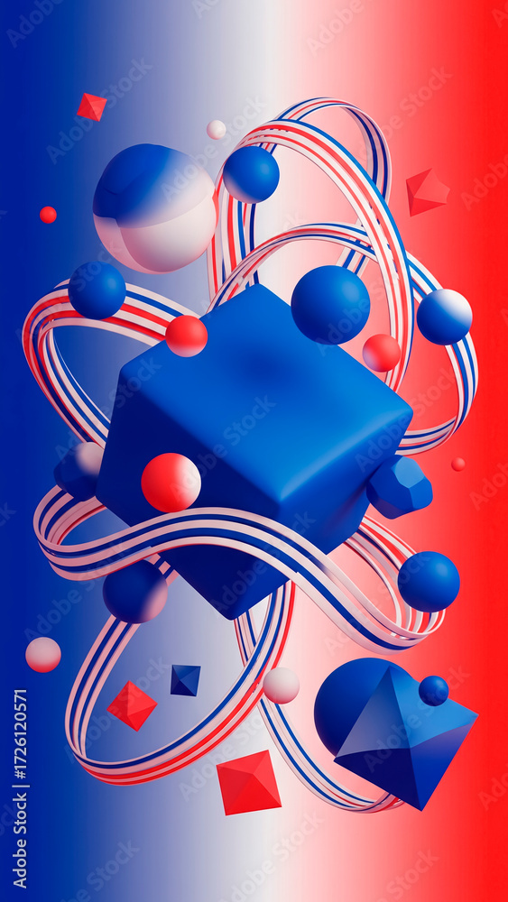 Fototapeta premium abstract background with blue and red waves on the background of the flag of France