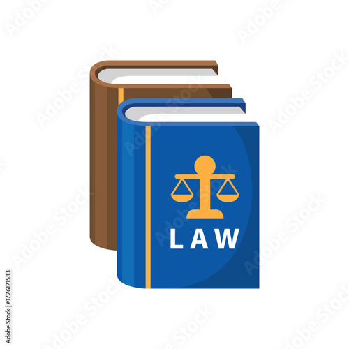Two books one blue with LAW and scales one brown