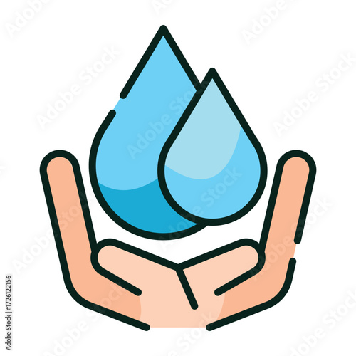 Two light blue water drops held in cupped light brown hands