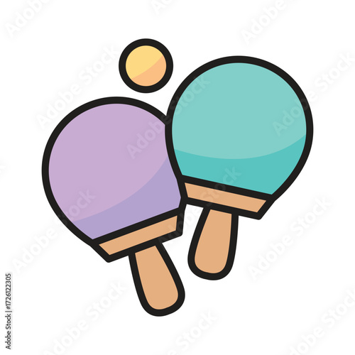 Two ping pong paddles and a ball