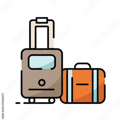 Two suitcases one brown with a retractable handle and one orange