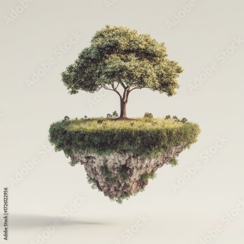 Serene Floating Island - Solitary Tree on a Miniature Oasis.