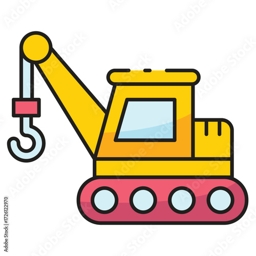 Yellow crane with a red base and a hook