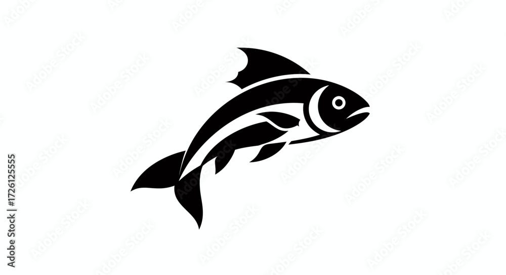 Fototapeta premium A sleek, stylized vector illustration of a fish in black and white, perfect for use in logos, icons, or designs related to aquatic themes and nature.