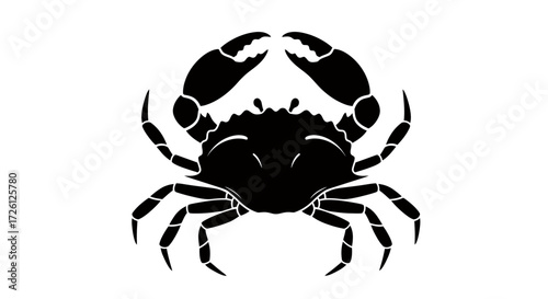 A striking black silhouette of a crab, rendered in vector art, perfect for marine life designs and seafood themes.