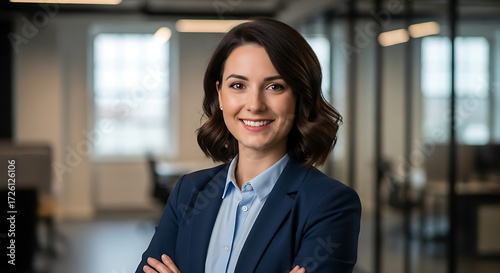 Confident and Smiling Businesswoman in Modern Office