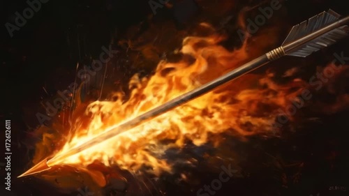 A Dynamic and Dramatic Depiction of a Flaming Arrow in an Artistic Rendering