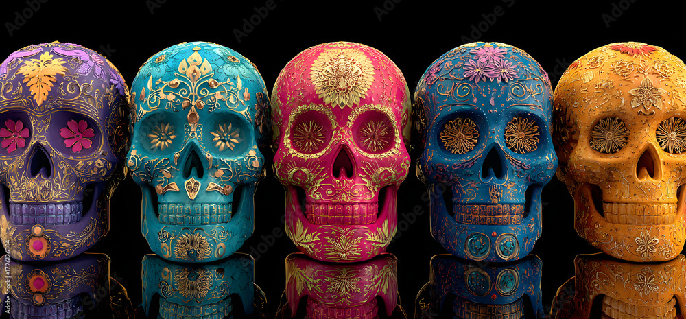 Fototapeta premium day of the death, Dia de los muertos, sugar skulls set