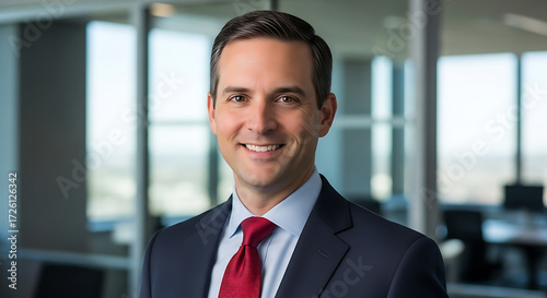 Confident Businessman Portrait in Modern Office with City View