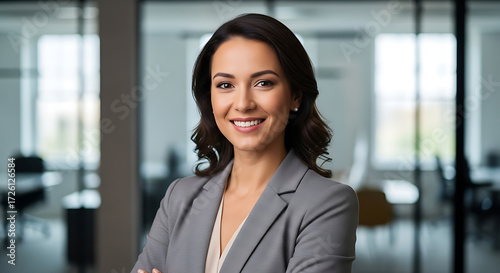Confident and Smiling Businesswoman in Modern Office Setting