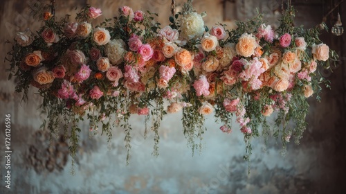 A Hanging Garden of Dreams - Lush Pastel Roses in a Soft, Painterly Composition.