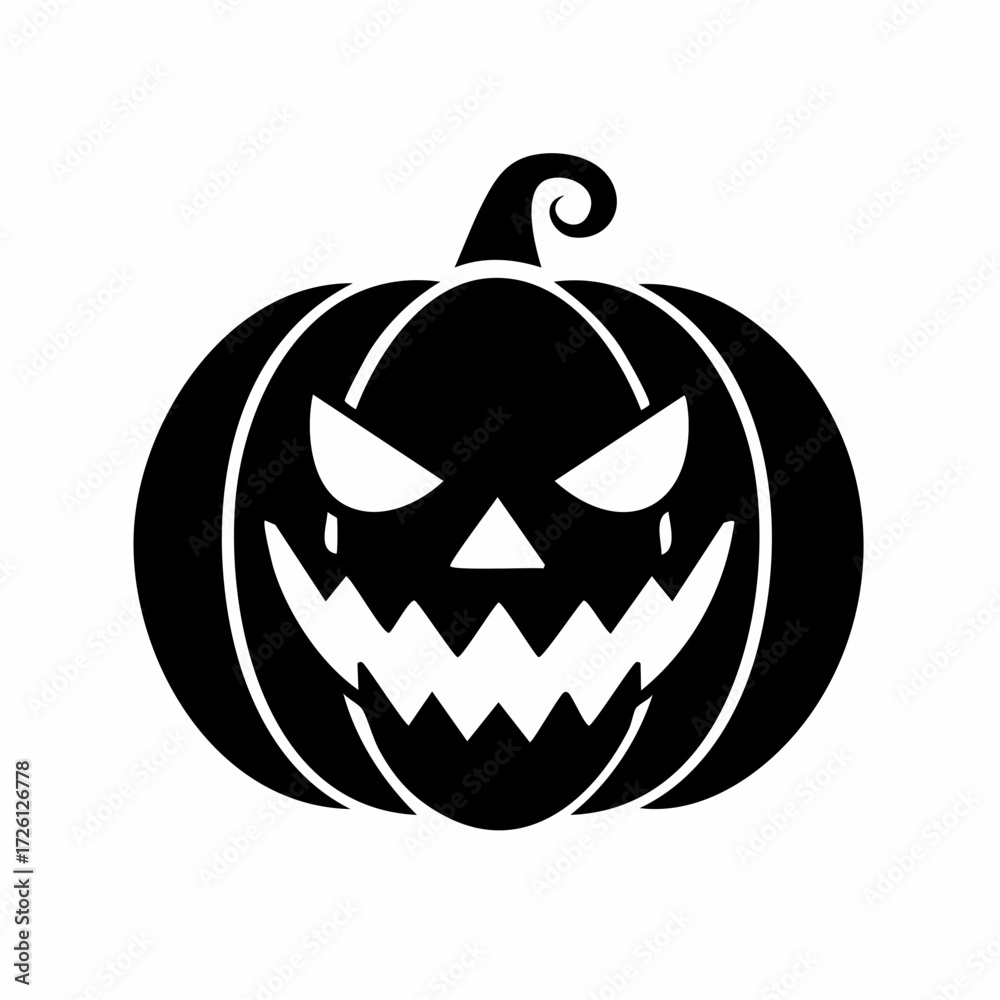 Fototapeta premium Classic Halloween jack-o'-lantern silhouette design. A menacing carved pumpkin with a glowing, scary face, perfect for spooky holiday season decorations and festive themes