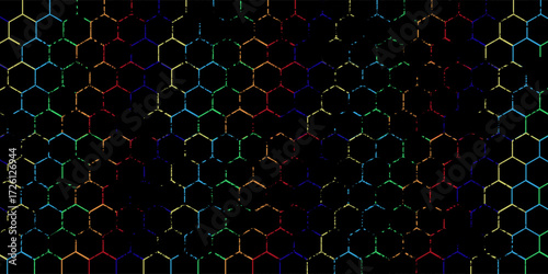 Hexagonal cyberspace green background. Hexagon grid tech pattern.