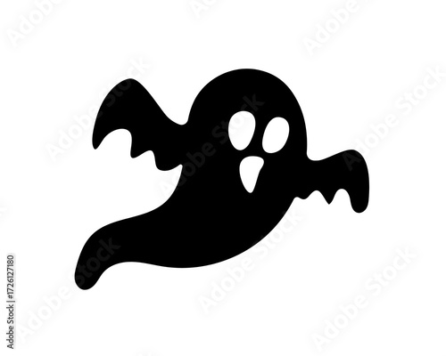 Halloween ghost icon in a simple black silhouette style. A spooky and fun phantom character vector graphic for holiday designs and decorations
