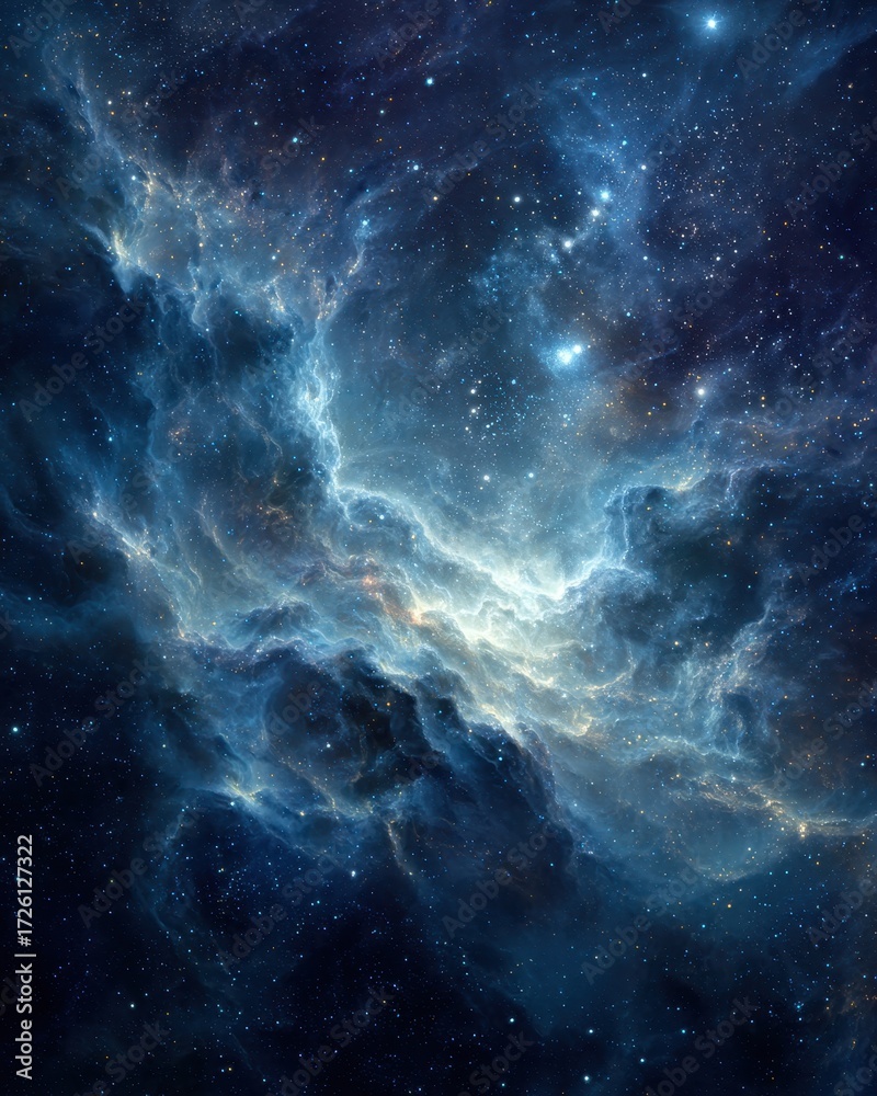 Fototapeta premium Cosmic Nebulas Ethereal Dance - A Vibrant Blue and White Galaxy Display.