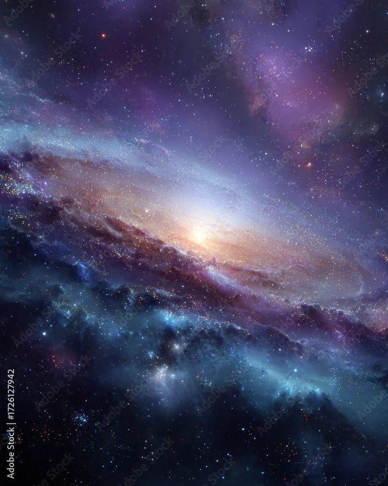 Fototapeta premium Ethereal Galaxy Formation - Cosmic Dust Clouds and Radiant Light.