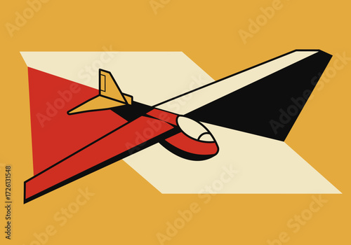 A stylized glider illustration with geometric shapes on a gold background
