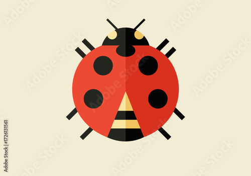 A stylized ladybug red with black spots on a beige background