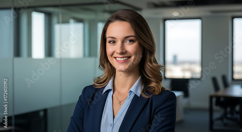 Confident and Smiling Businesswoman Portrait in Modern Office Setting