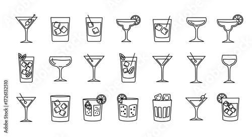 cocktail and beverage glasses, embodying the concept of diverse drinks and mixology for graphic design needs