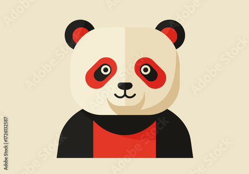 Vector art of a panda with black ears red eye patches and a red body