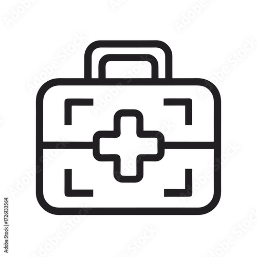 Simple black and white icon of a medical first aid kit.