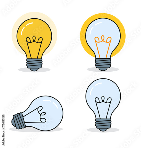 Vector Light Bulb Icons: On and Off States Collection