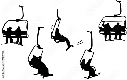 Cable ski sport man and woman silhouette