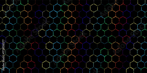 Hexagonal cyberspace green background. Hexagon grid tech pattern.