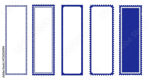 decorative frames. Set of five blue graphic elements with serrated edges for certificates or labels