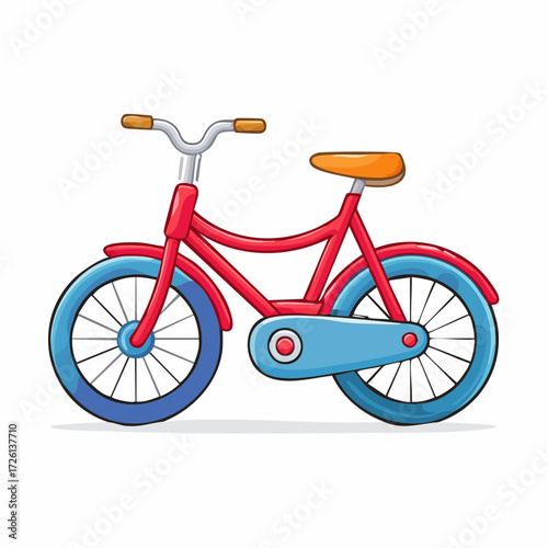 Illustration of a red and blue bicycle with brown seat and handlebar grips on a white background