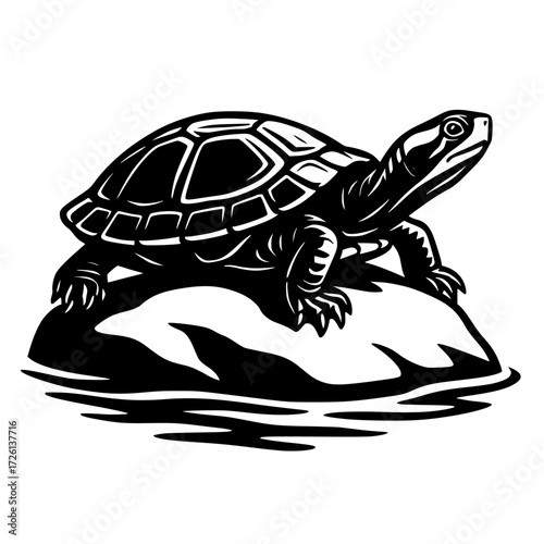 Vector silhouette, turtle on rock