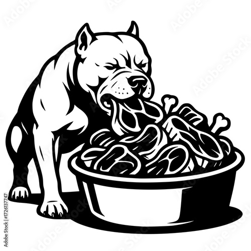 Vector silhouette, pilbul eats a lot of meat
