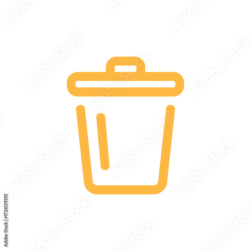 Isolated orange simple trash can icon on white background representing deletion or waste removal