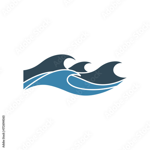 Stylized waves crashing in the ocean with shades of blue creating a peaceful and calming atmosphere evoking the power and beauty of the sea.