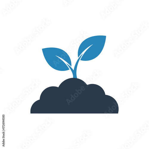 Seedling grows from mound of soil, representing new life and growth in a simple, clean style. featuring stunning details and textures.