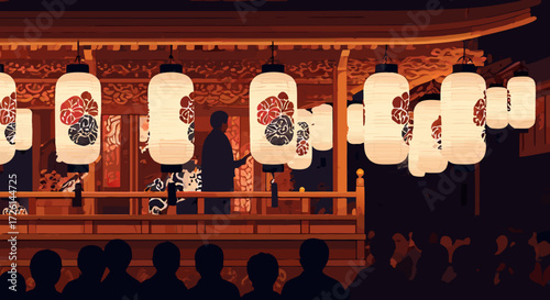 Festival's Warm Glow: A captivating scene of a cultural celebration at night. The illuminated lanterns cast a warm and inviting light, creating a stunning spectacle.