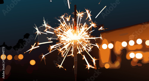 Sparkler's Night: Sparkling pyrotechnic bursts illuminating the night, creating a vivid visual feast with the delicate dance of radiant particles against a dark backdrop.