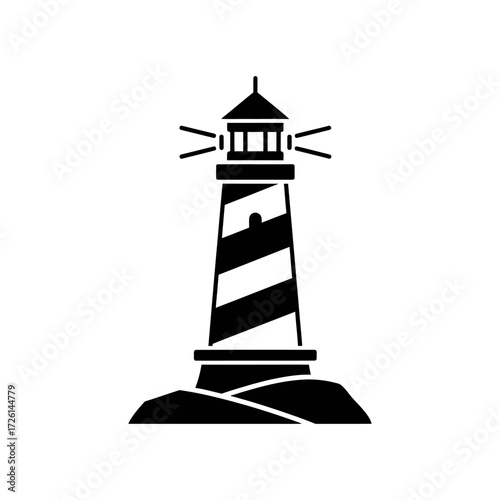 Lighthouse stands tall on rocky coast, guiding ships with bright light during the night, symbolizing hope and safety for sailors.
