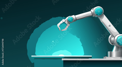 Industrial Automation: The robotic arm poised for precise action, embodying cutting-edge technology and the promise of efficiency, within a realm of cool blues.