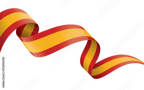 Elegant Wavy Ribbon in the Colors of the Spanish National Flag, Flowing Design Element on Transparent Background