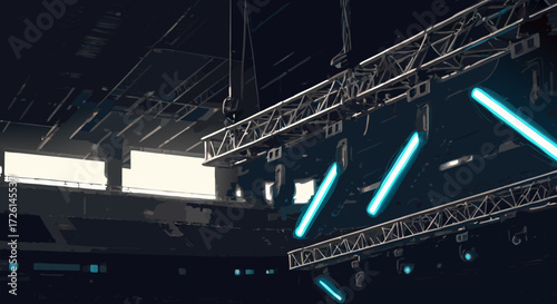 Stage Lighting Structure: A dynamic display of stage lighting structures creates an electrifying atmosphere, showcasing the brilliance of illumination in a modern performance venue. 