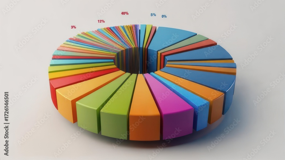 Obraz premium Colorful 3D Donut Chart - Data Visualization with Segmented Sections.