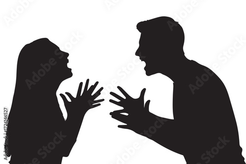 Silhouette of a couple arguing with hands raised, isolated on Transparent Background
