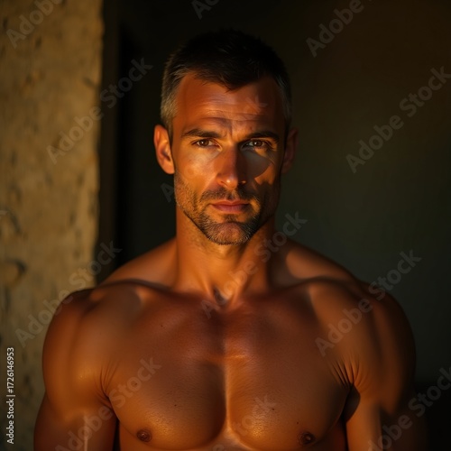 Muscular Fitness Man Posing at Gym